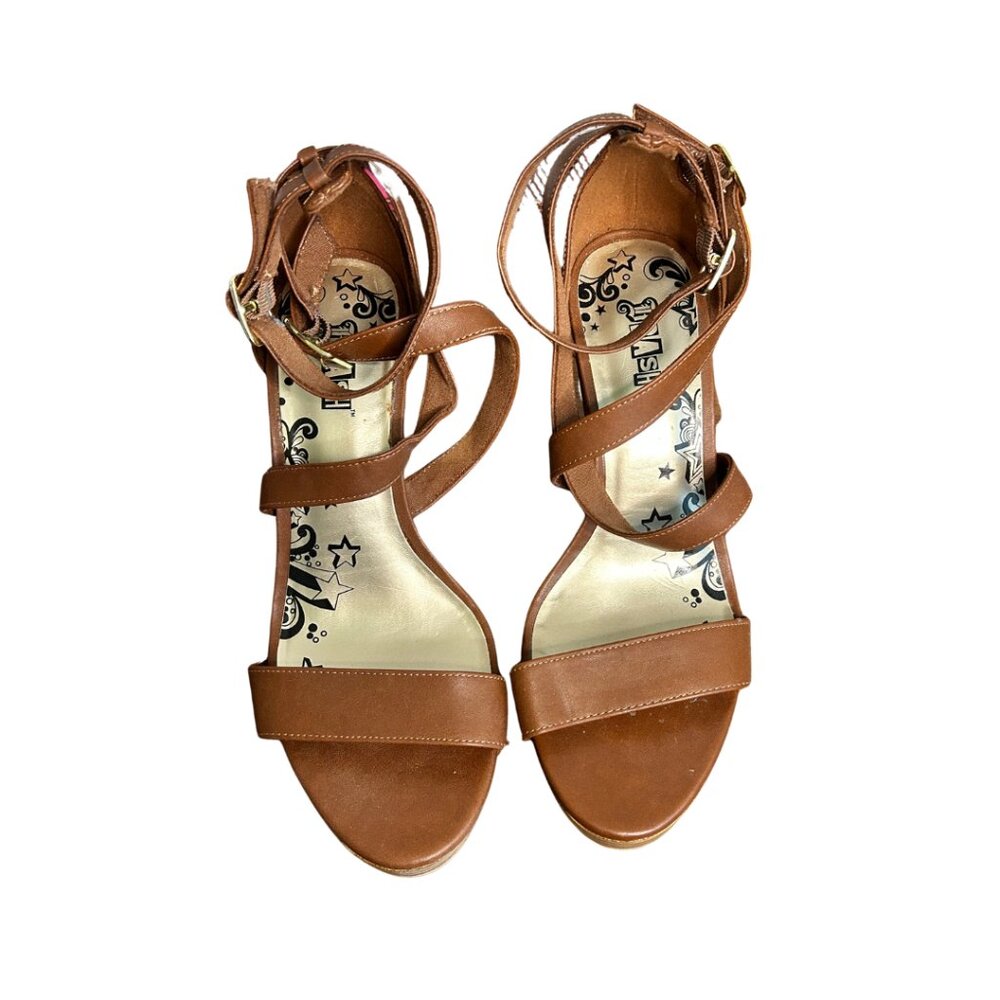 Brash Brown Strappy Platform Block Heels - Size 7 - Picture 2 of 2